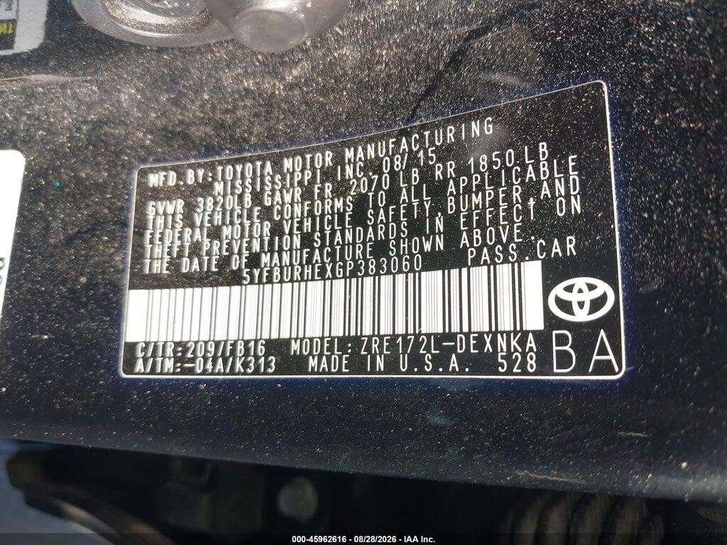 5YFBURHEXGP383060 2016 TOYOTA COROLLA photo no. 9