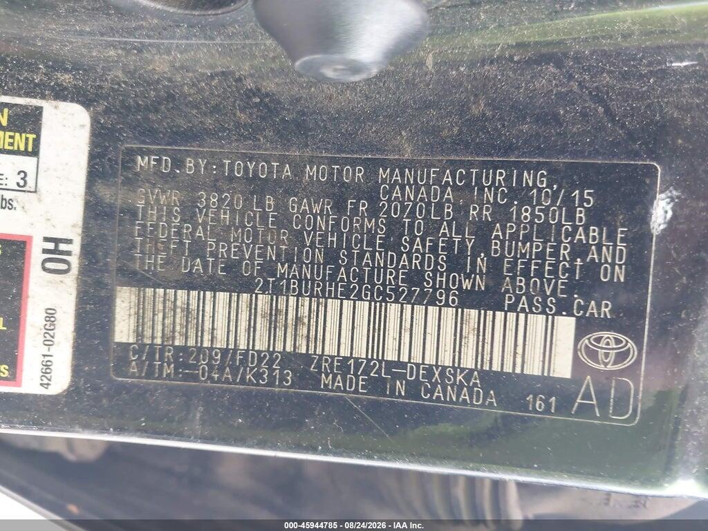 2T1BURHE2GC527796 2016 TOYOTA COROLLA photo no. 9