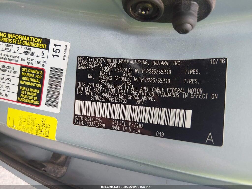 5TDDZ3DC0HS154732 2017 TOYOTA SIENNA photo no. 9
