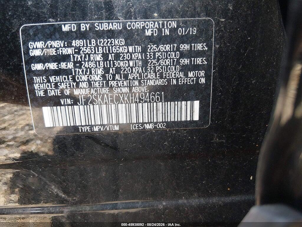 JF2SKAECXKH494661 2019 SUBARU FORESTER photo no. 9