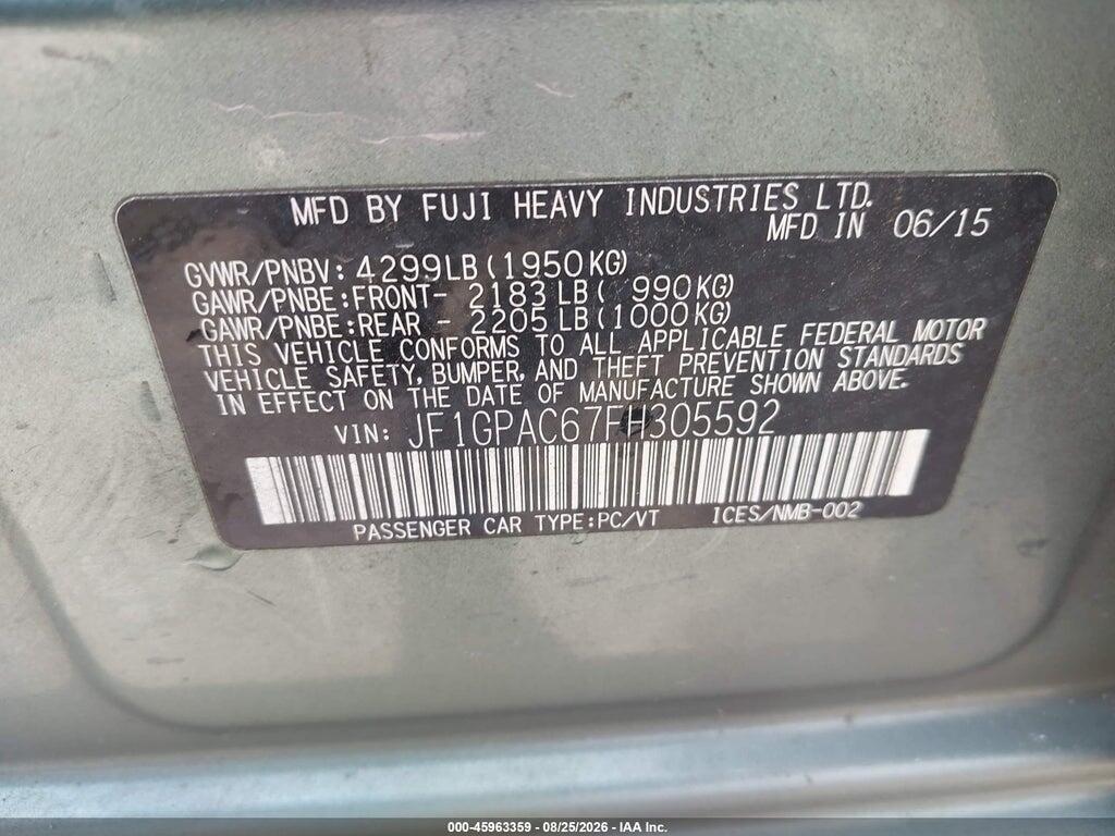 JF1GPAC67FH305592 2015 SUBARU IMPREZA photo no. 9