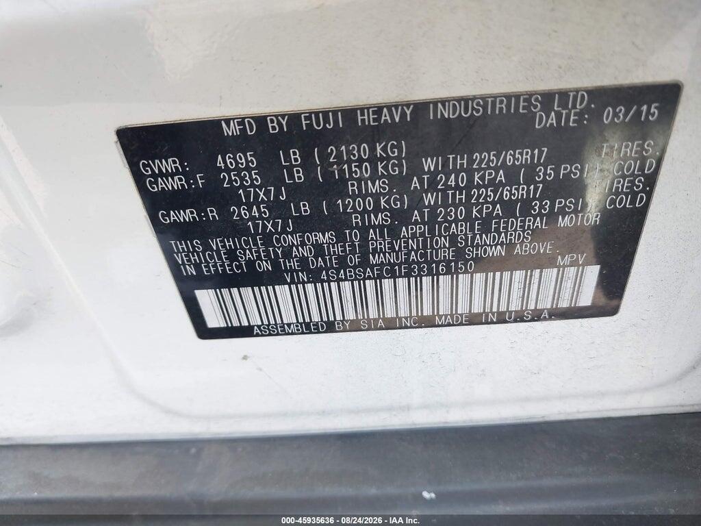4S4BSAFC1F3316150 2015 SUBARU OUTBACK photo no. 9