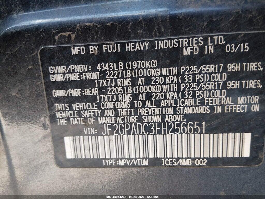 JF2GPADC3FH256651 2015 SUBARU XV CROSSTREK photo no. 9