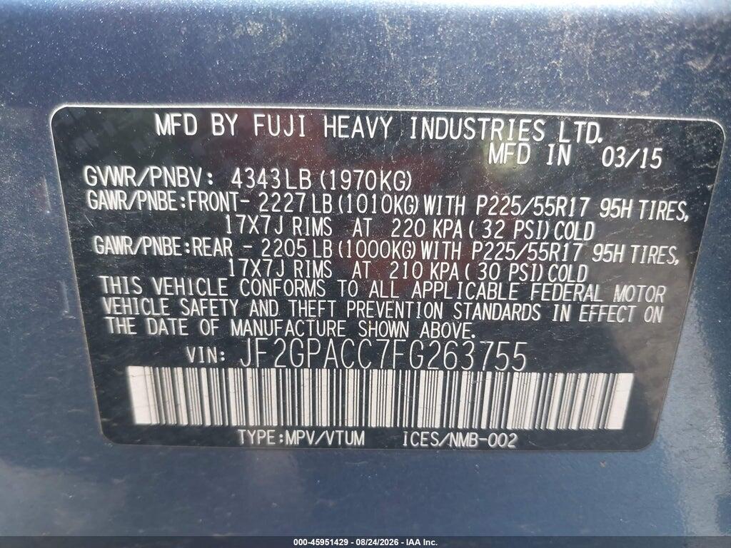 JF2GPACC7FG263755 2015 SUBARU XV CROSSTREK photo no. 9
