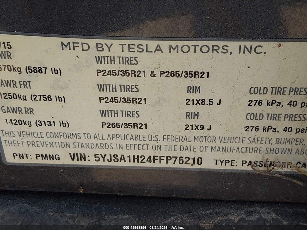5YJSA1H24FFP76210 2015 TESLA MODEL S photo no. 9