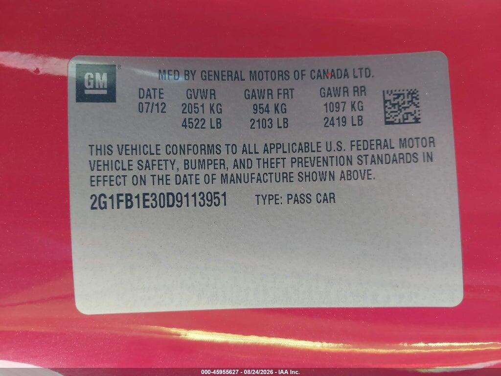 2G1FB1E30D9113951 2013 CHEVROLET CAMARO photo no. 9