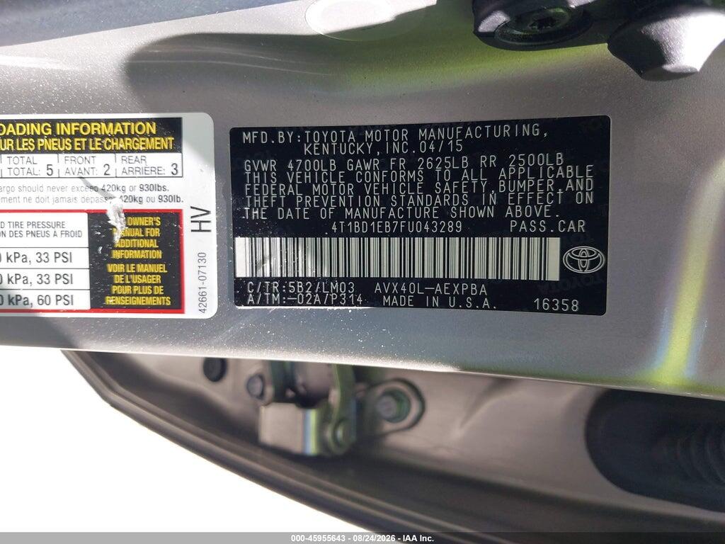 4T1BD1EB7FU043289 2015 TOYOTA AVALON HYBRID photo no. 9