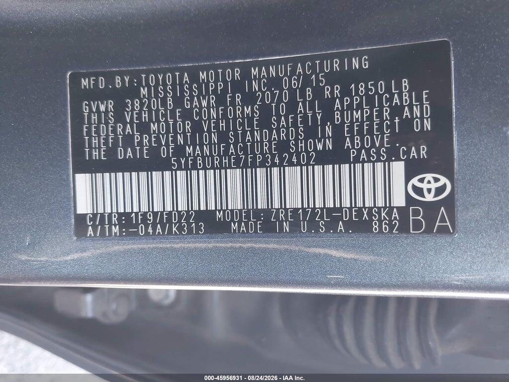 5YFBURHE7FP342402 2015 TOYOTA COROLLA photo no. 9