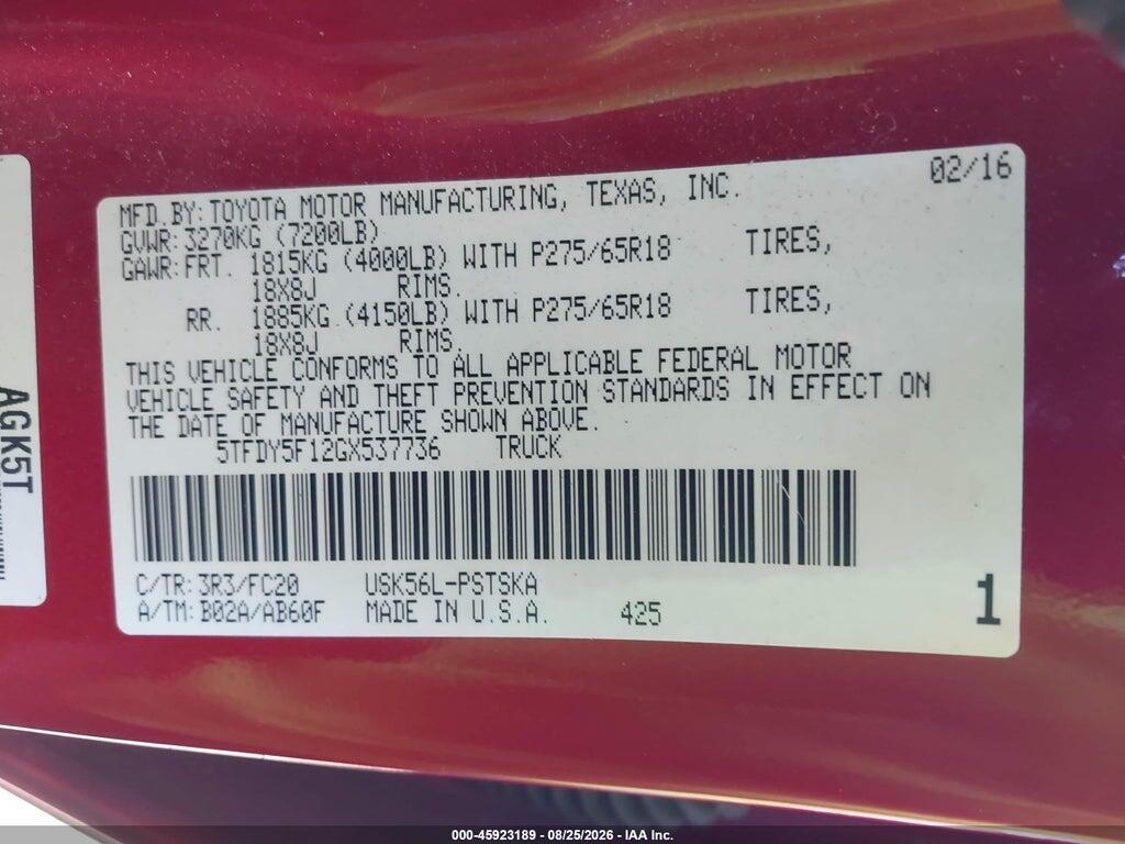 5TFDY5F12GX537736 2016 TOYOTA TUNDRA photo no. 9