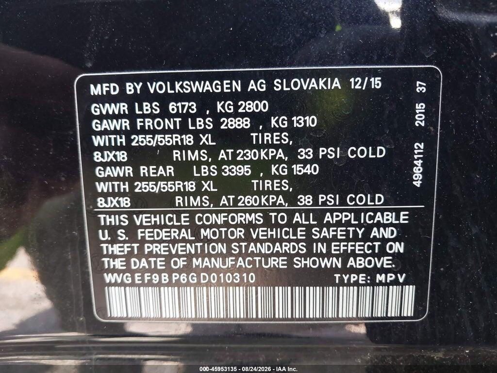 WVGEF9BP6GD010310 2016 VOLKSWAGEN TOUAREG photo no. 9