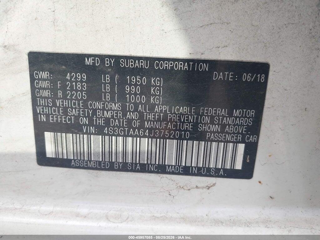 4S3GTAA64J3752010 2018 SUBARU IMPREZA photo no. 9