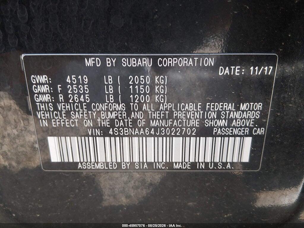 4S3BNAA64J3022702 2018 SUBARU LEGACY photo no. 9