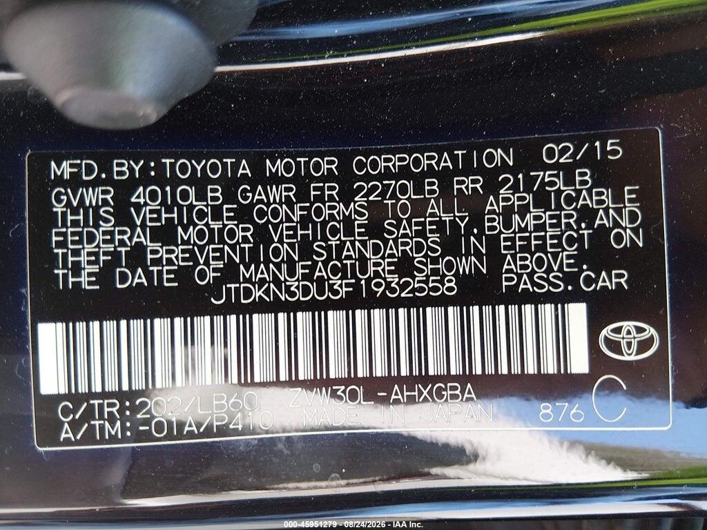 JTDKN3DU3F1932558 2015 TOYOTA PRIUS photo no. 9