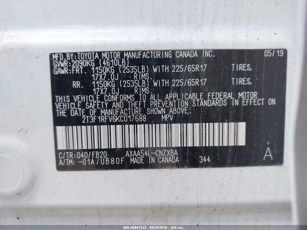 2T3F1RFV6KC017688 2019 TOYOTA RAV4 photo no. 4