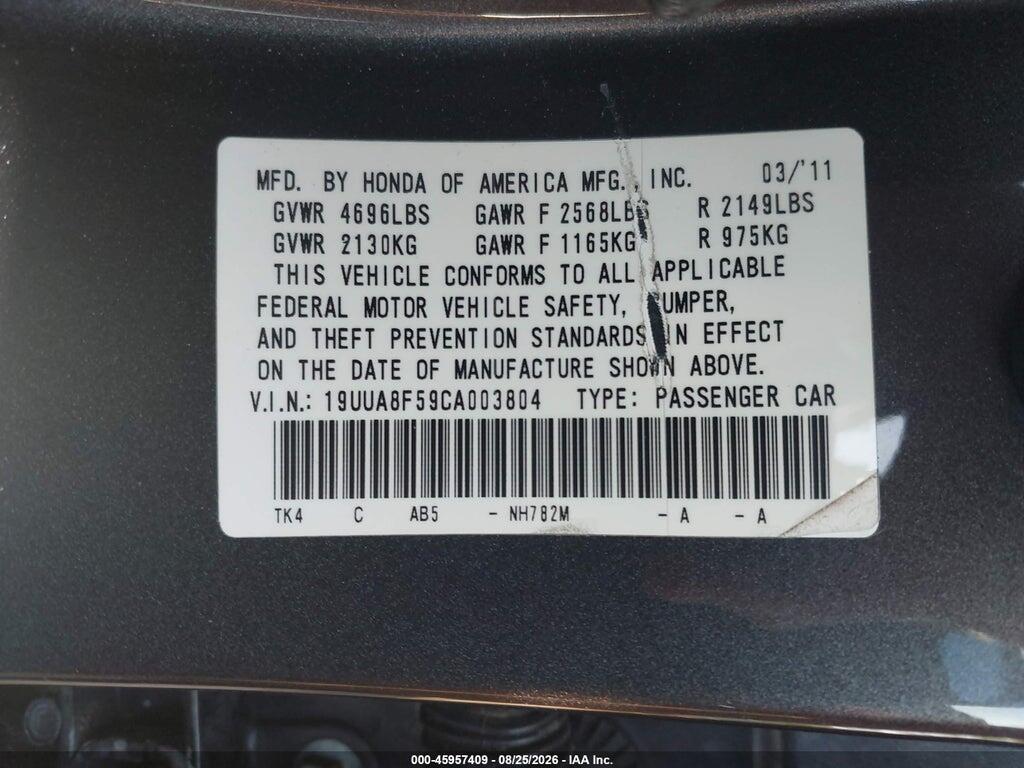 19UUA8F59CA003804 2012 ACURA TL photo no. 9
