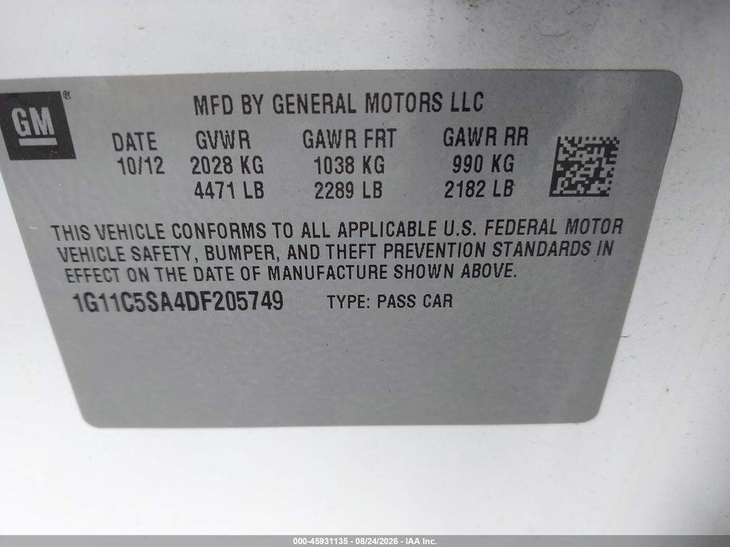 1G11C5SA4DF205749 2013 CHEVROLET MALIBU photo no. 9
