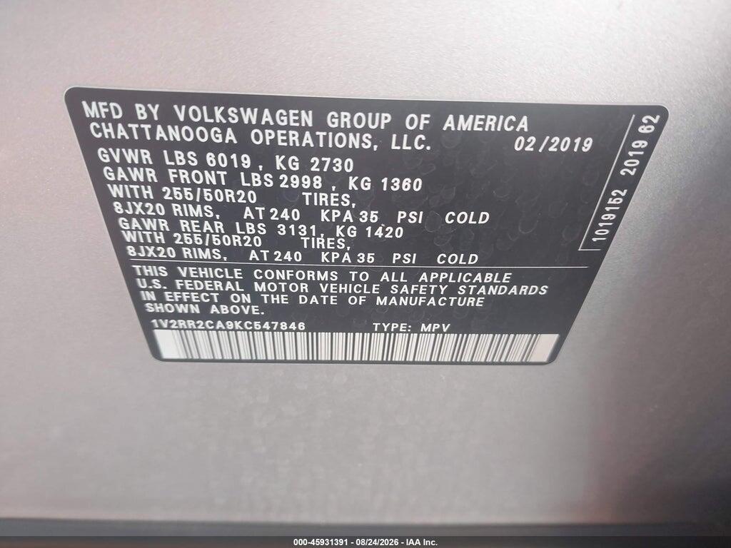1V2RR2CA9KC547846 2019 VOLKSWAGEN ATLAS photo no. 9