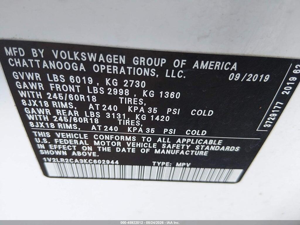1V2LR2CA3KC602944 2019 VOLKSWAGEN ATLAS photo no. 9