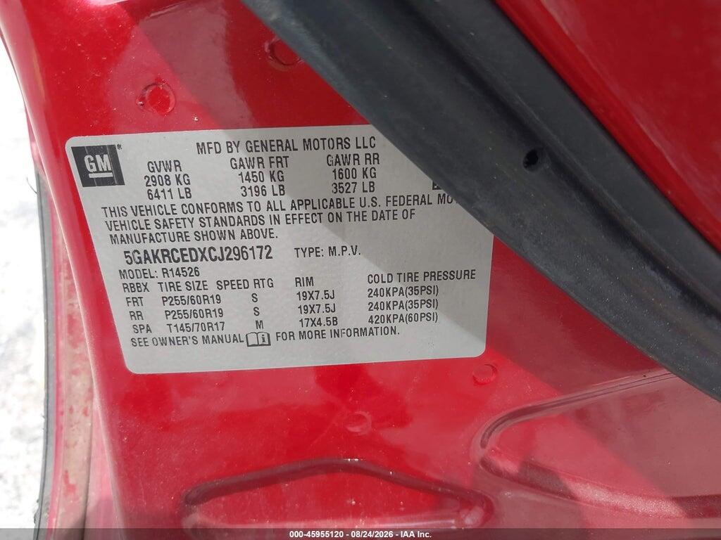 5GAKRCEDXCJ296172 2012 BUICK ENCLAVE photo no. 9