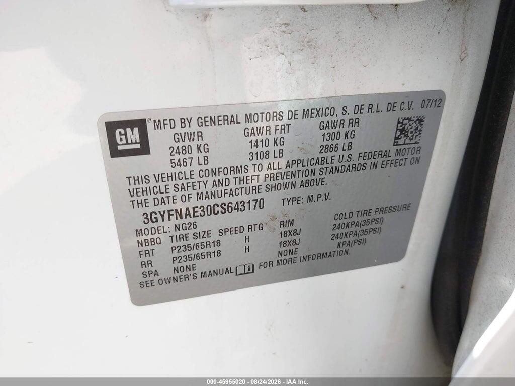 3GYFNAE30CS643170 2012 CADILLAC SRX photo no. 9