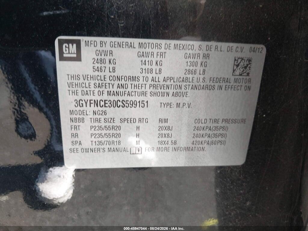 3GYFNCE30CS599151 2012 CADILLAC SRX photo no. 9