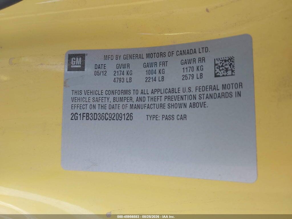 2G1FB3D36C9209126 2012 CHEVROLET CAMARO photo no. 9