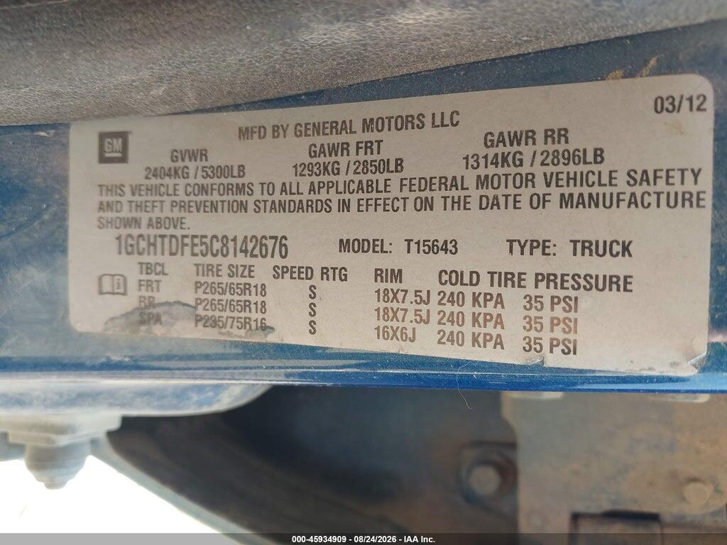 1GCHTDFE5C8142676 2012 CHEVROLET COLORADO photo no. 9