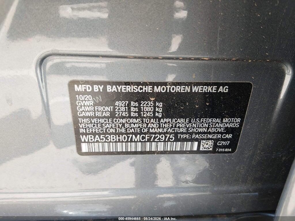 WBA53BH07MCF72975 2021 BMW 530I photo no. 9