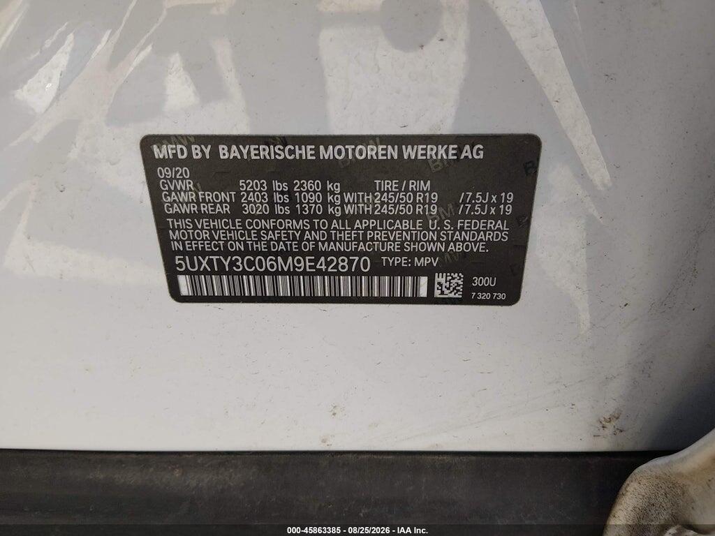 5UXTY3C06M9E42870 2021 BMW X3 photo no. 9