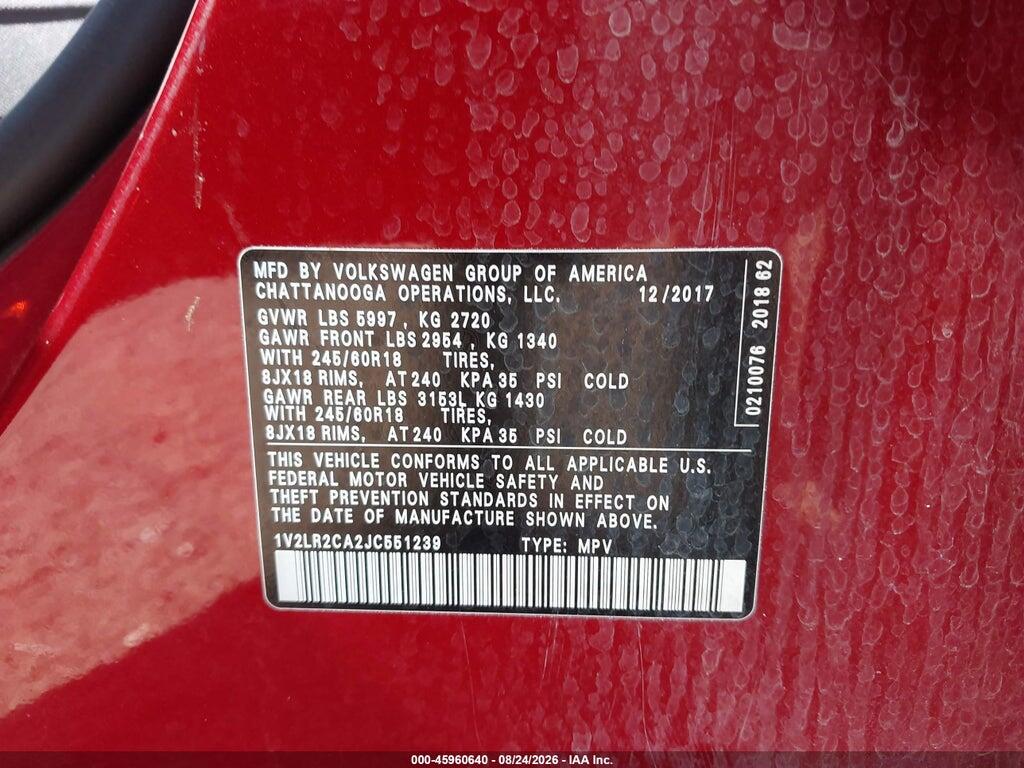 1V2LR2CA2JC551239 2018 VOLKSWAGEN ATLAS photo no. 9