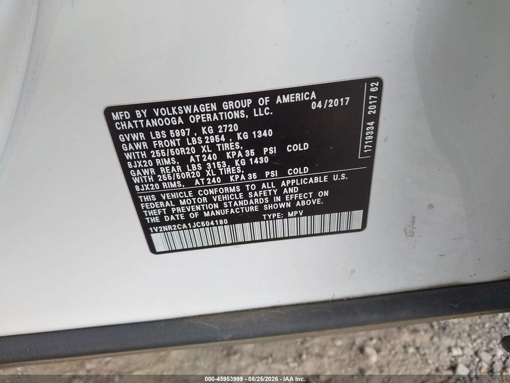 1V2NR2CA1JC504180 2018 VOLKSWAGEN ATLAS photo no. 9