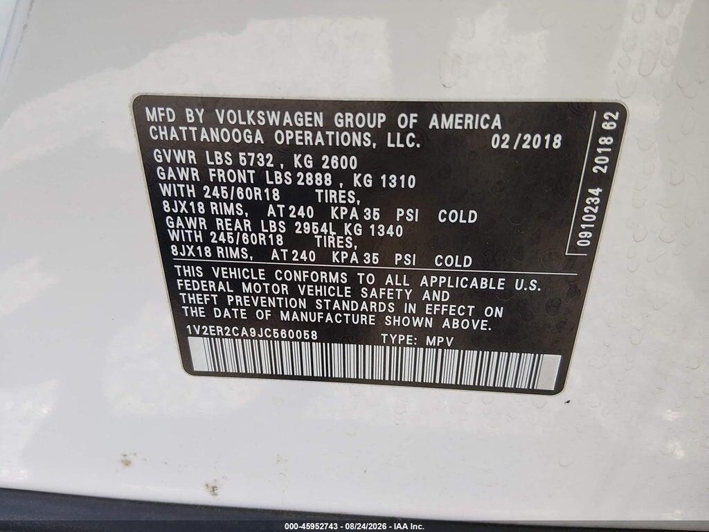 1V2ER2CA9JC560058 2018 VOLKSWAGEN ATLAS photo no. 9