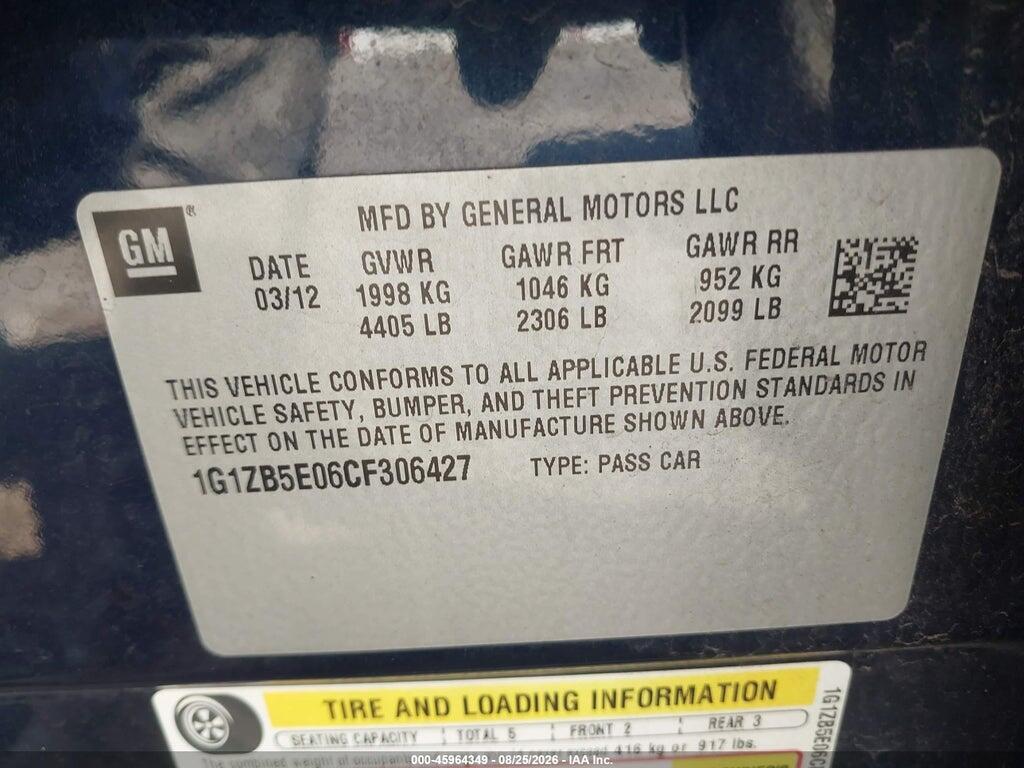 1G1ZB5E06CF306427 2012 CHEVROLET MALIBU photo no. 9