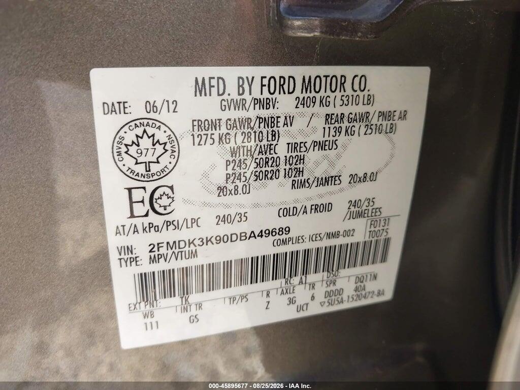 2FMDK3K90DBA49689 2013 FORD EDGE photo no. 9
