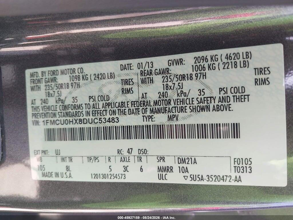 1FMCU0HX8DUC53483 2013 FORD ESCAPE photo no. 9