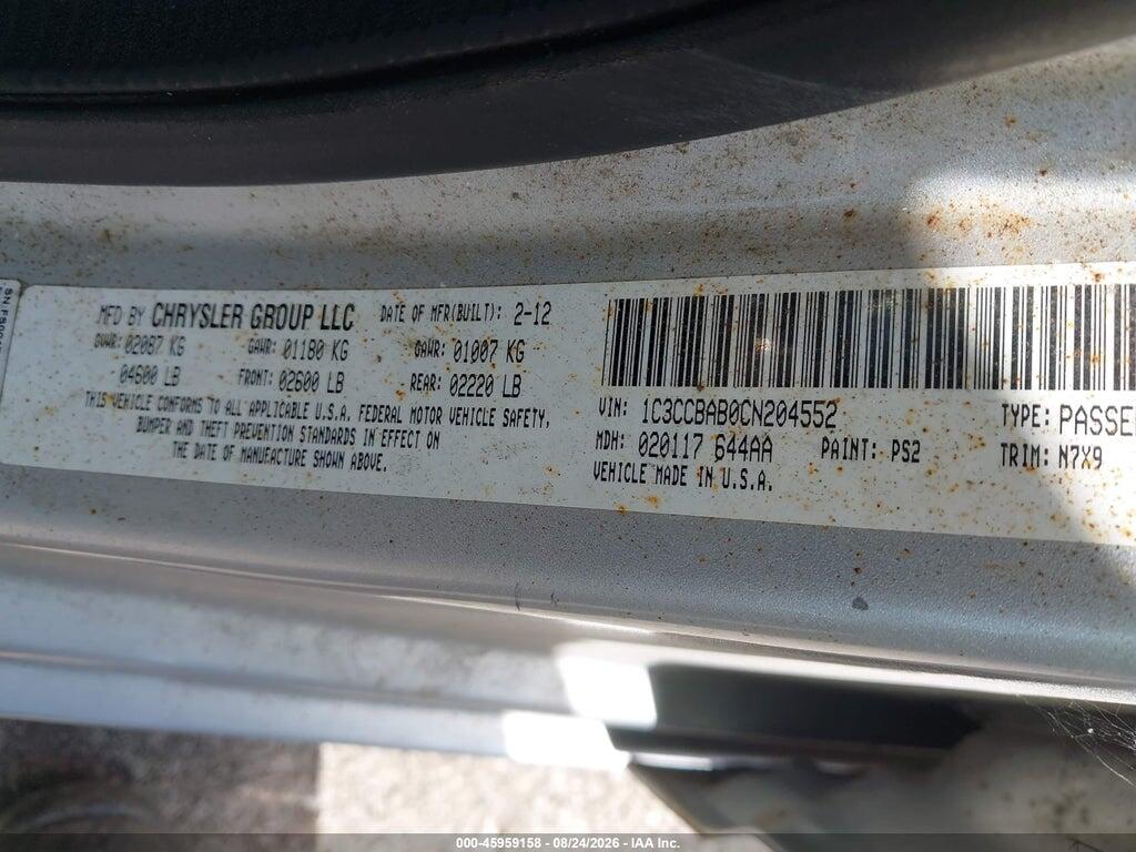 1C3CCBAB0CN204552 2012 CHRYSLER 200 photo no. 9