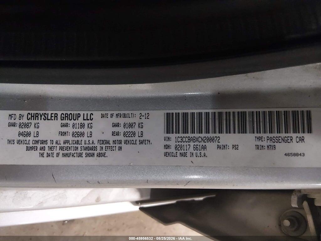 1C3CCBABXCN200072 2012 CHRYSLER 200 photo no. 9