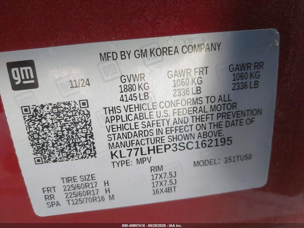 KL77LHEP3SC162195 2025 CHEVROLET TRAX photo no. 9