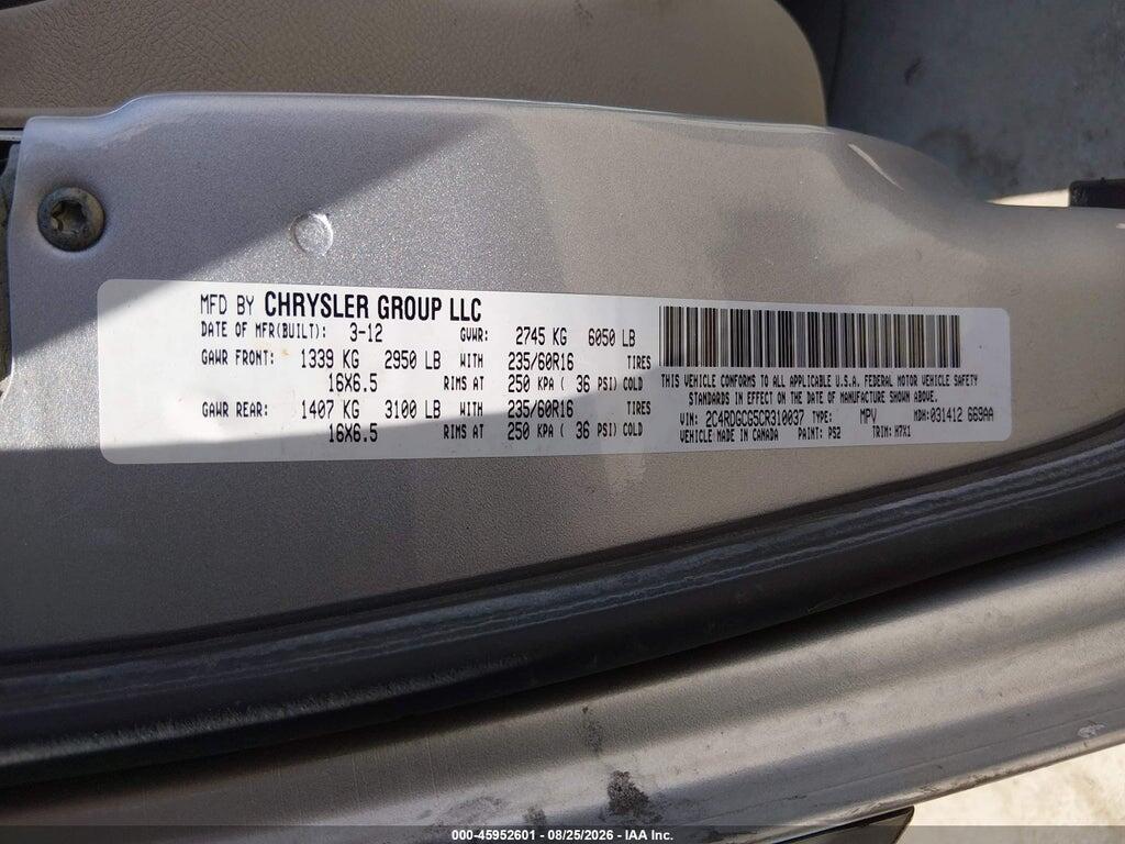 2C4RDGCG5CR310037 2012 DODGE GRAND CARAVAN photo no. 9