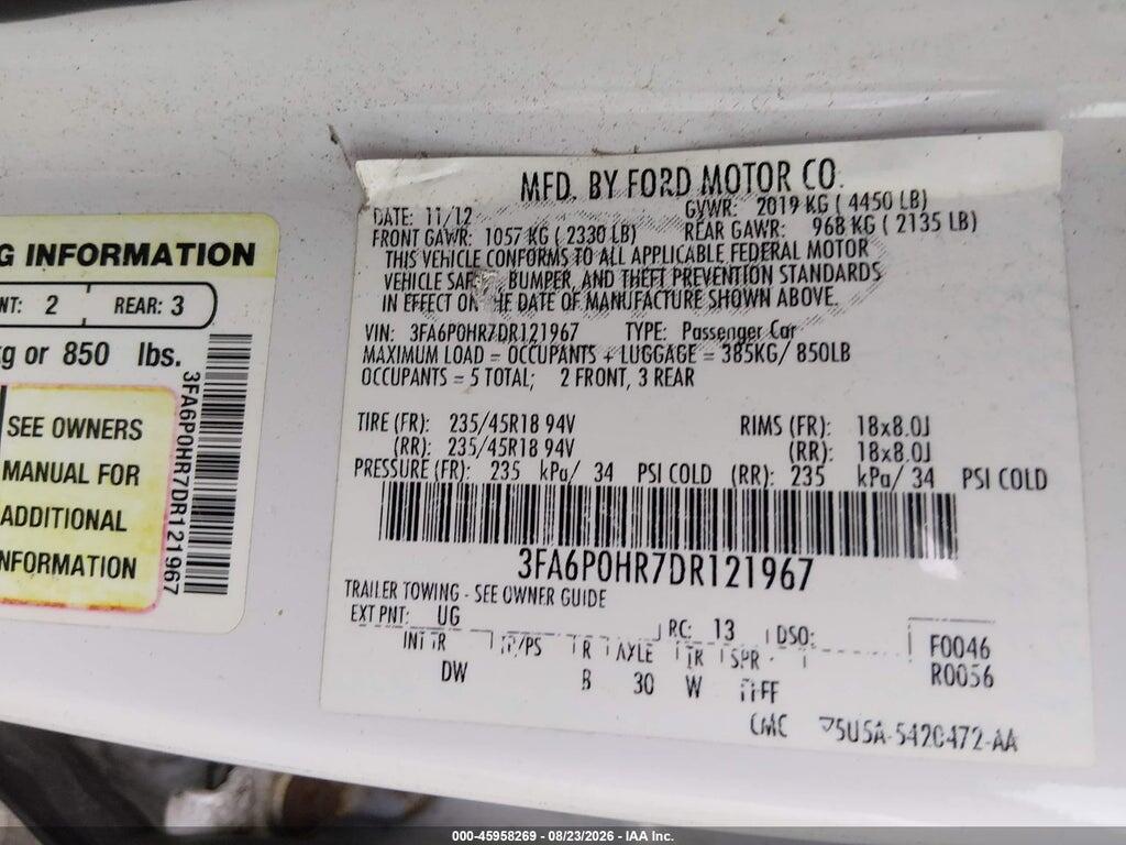 3FA6P0HR7DR121967 2013 FORD FUSION photo no. 9