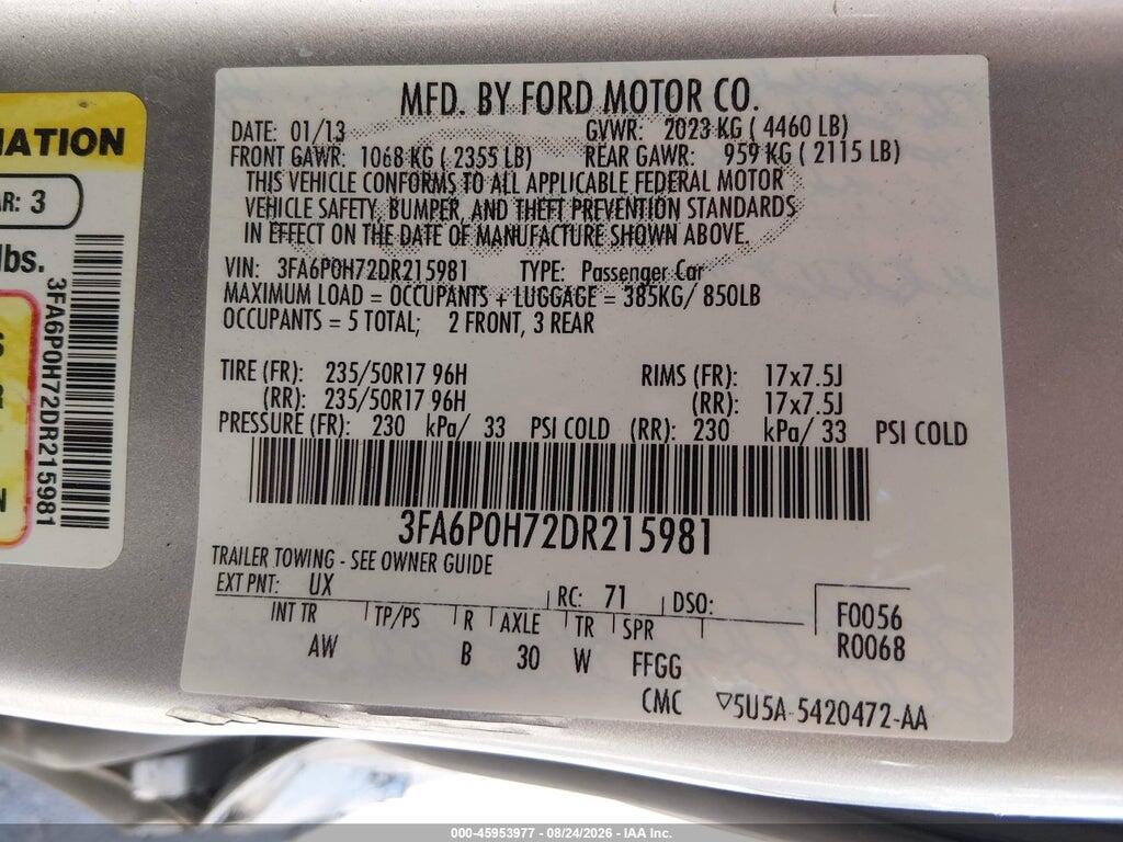 3FA6P0H72DR215981 2013 FORD FUSION photo no. 9