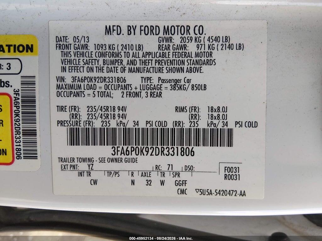 3FA6P0K92DR331806 2013 FORD FUSION photo no. 9