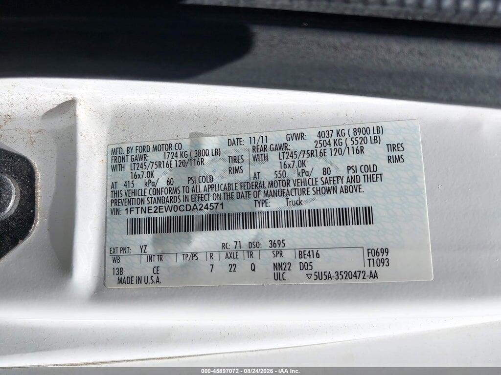 1FTNE2EW0CDA24571 2012 FORD E-250 photo no. 9
