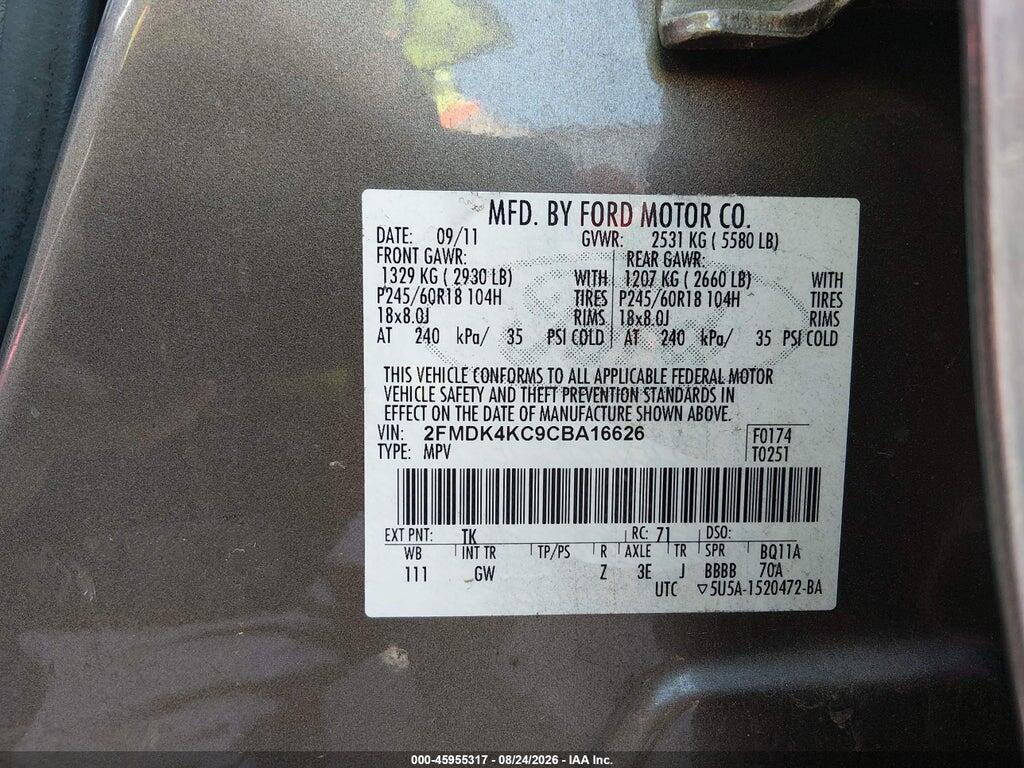2FMDK4KC9CBA16626 2012 FORD EDGE photo no. 9