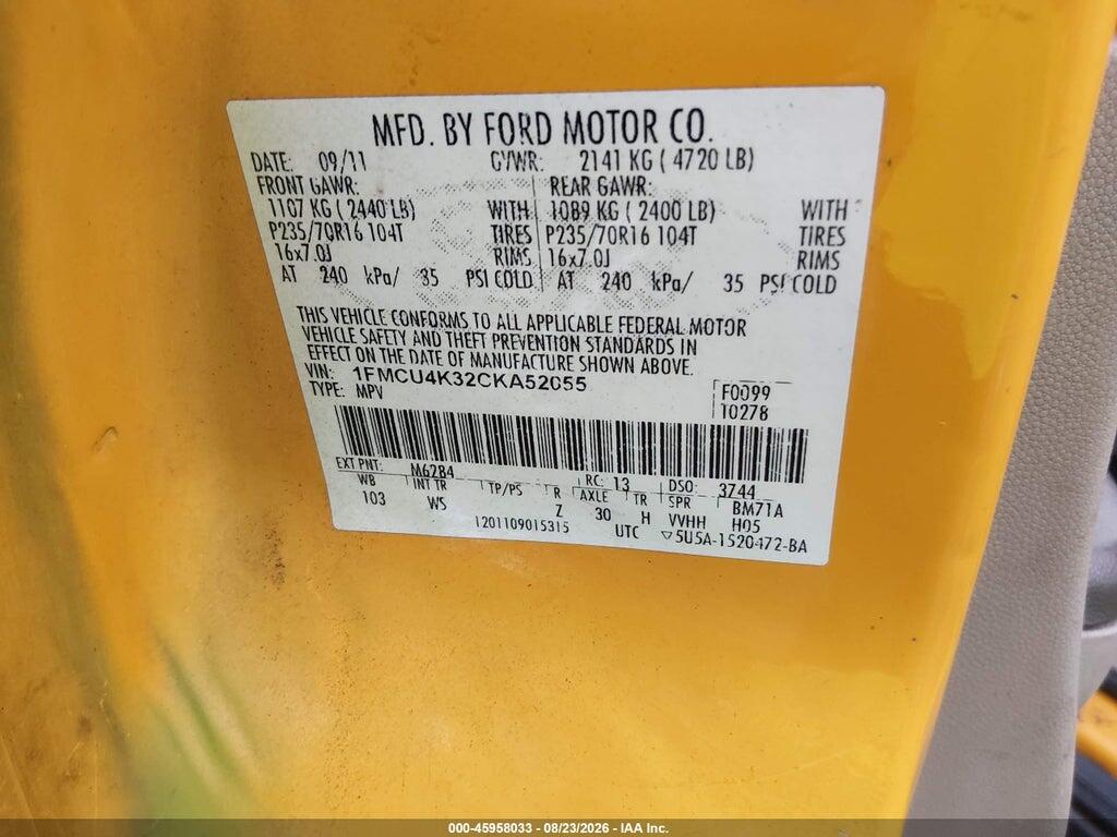 1FMCU4K32CKA52055 2012 FORD ESCAPE HYBRID photo no. 9