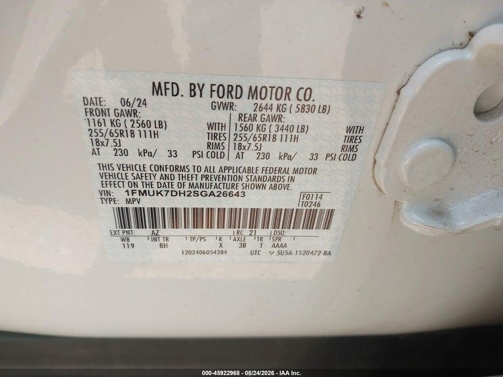1FMUK7DH2SGA26643 2025 FORD EXPLORER photo no. 9