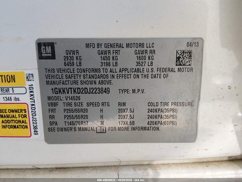 1GKKVTKD2DJ223849 2013 GMC ACADIA photo no. 9