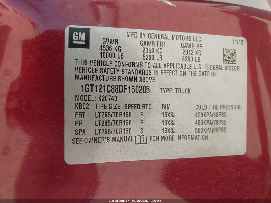 1GT121C88DF150205 2013 GMC SIERRA 2500HD photo no. 9