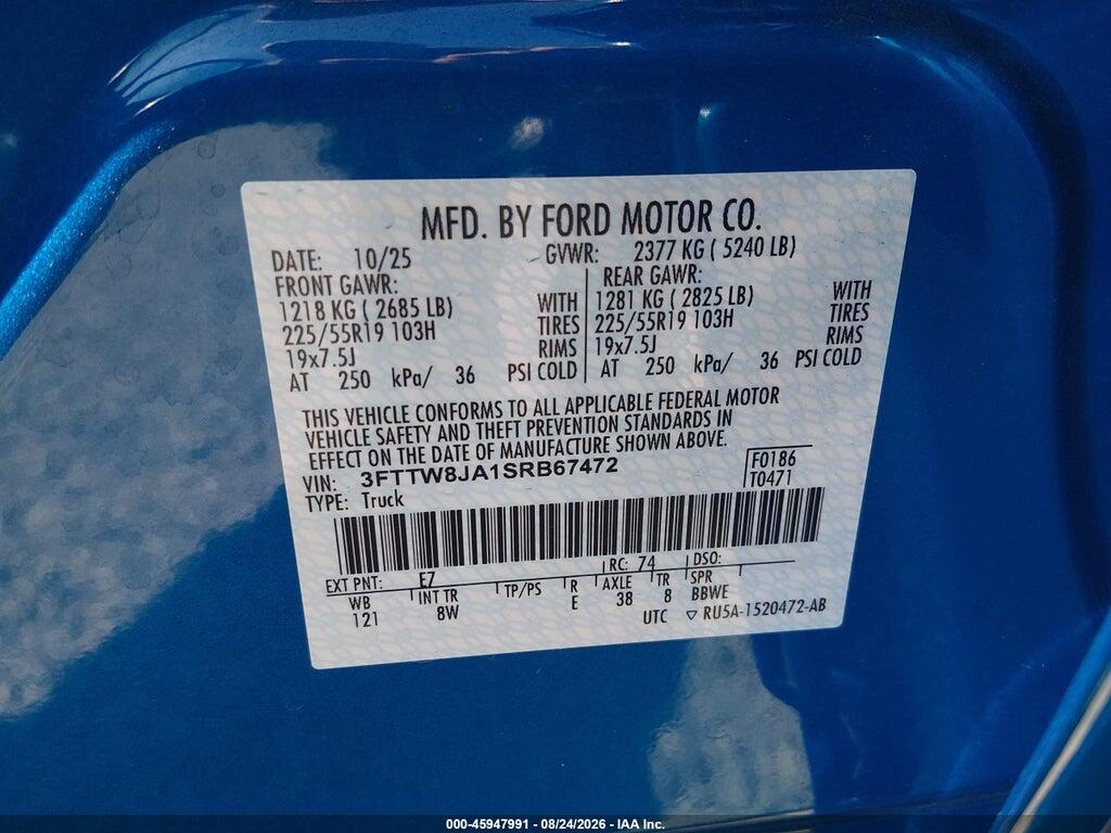 3FTTW8JA1SRB67472 2025 FORD MAVERICK photo no. 9