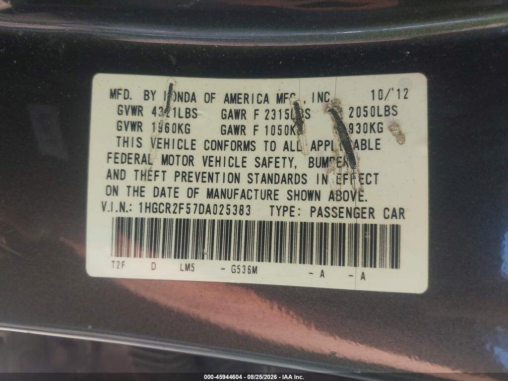 1HGCR2F57DA025383 2013 HONDA ACCORD photo no. 9